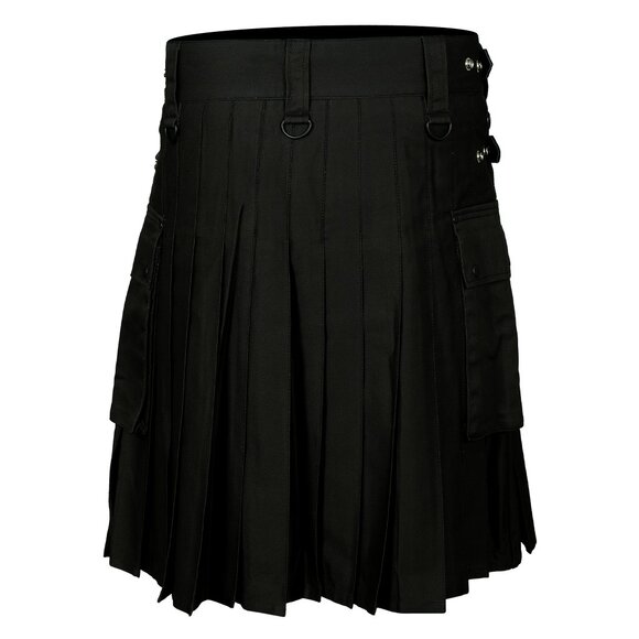 Black Utility Kilt with Adjustable Leather Straps – Traditional Men’s Wear - Picture 4 of 8